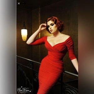 Pinup Girl Clothing Laura Byrnes Red Monica Wiggle Dress Size S